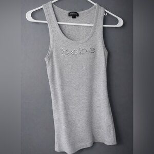 BEBE Gray Rhinestone Logo Tank